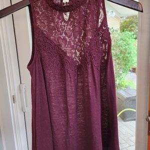 Maroon High-Neck Lace Tank Top